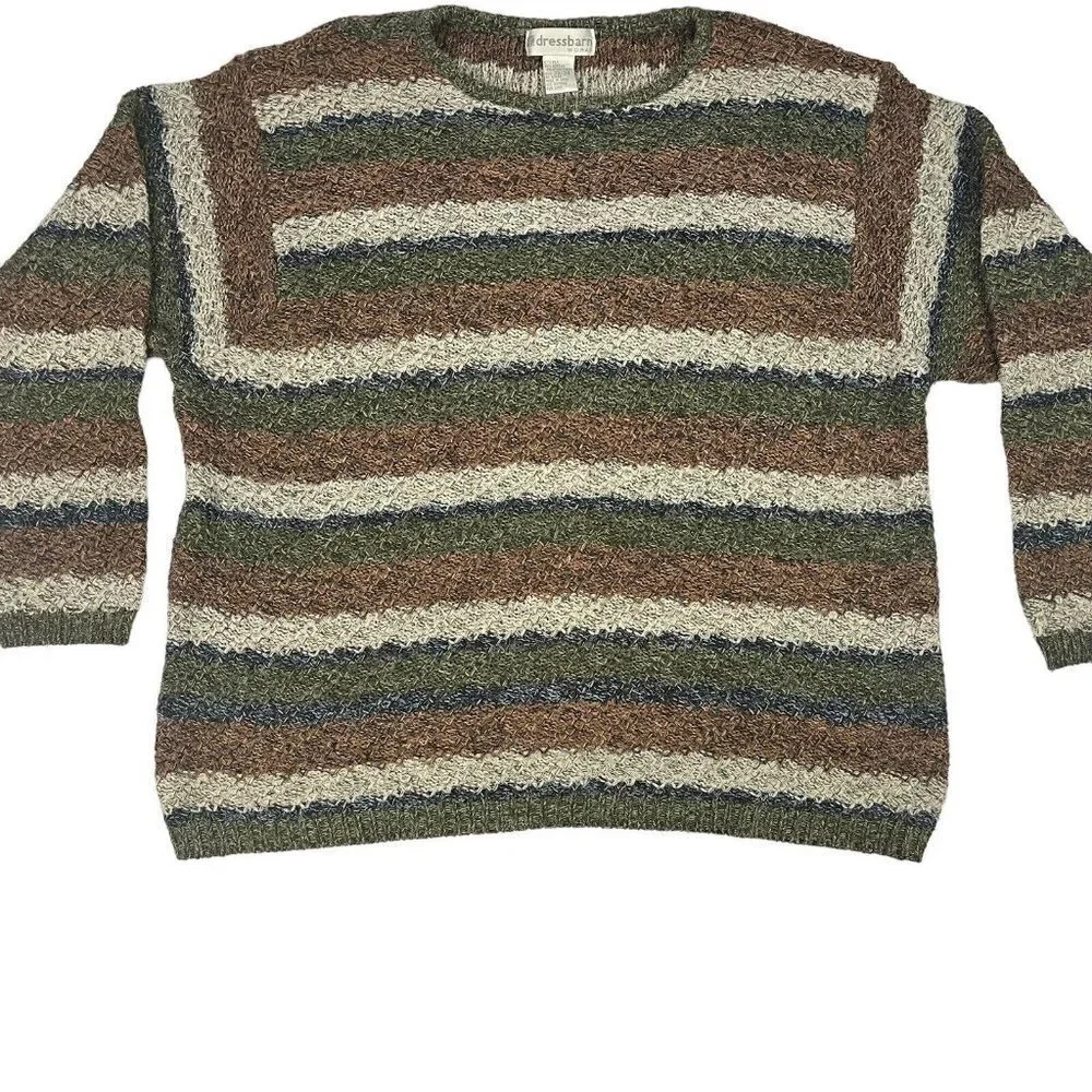 Dressbarn Womens Pullover Sweater Brown Stripe Silk Acrylic Size 21/24 - Picture 1 of 9